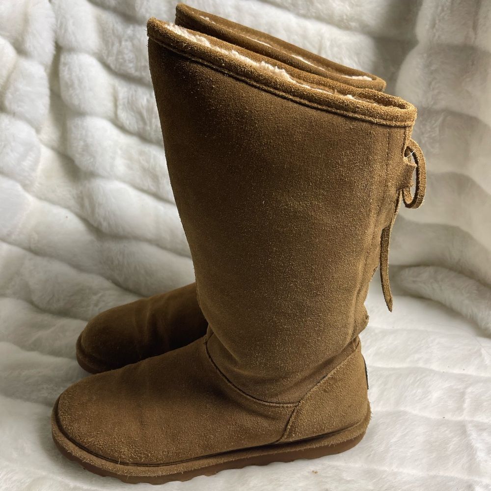 BearPaw  Phylly tan leather suede wool blend lining sheepskin footbed size 11